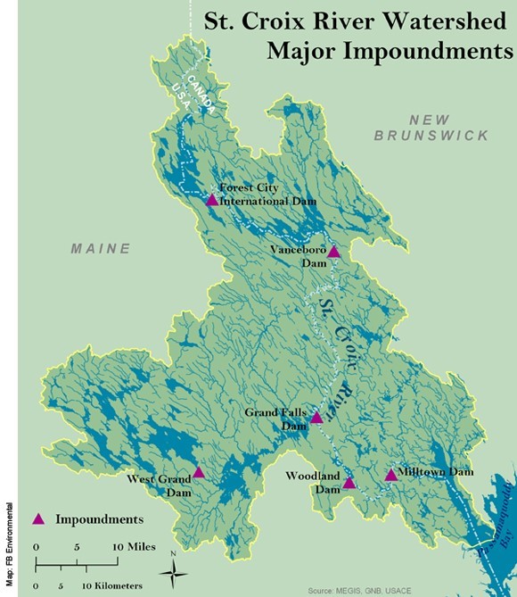 A map of the St. Croix River and dam locations from a 2008 IJC report.