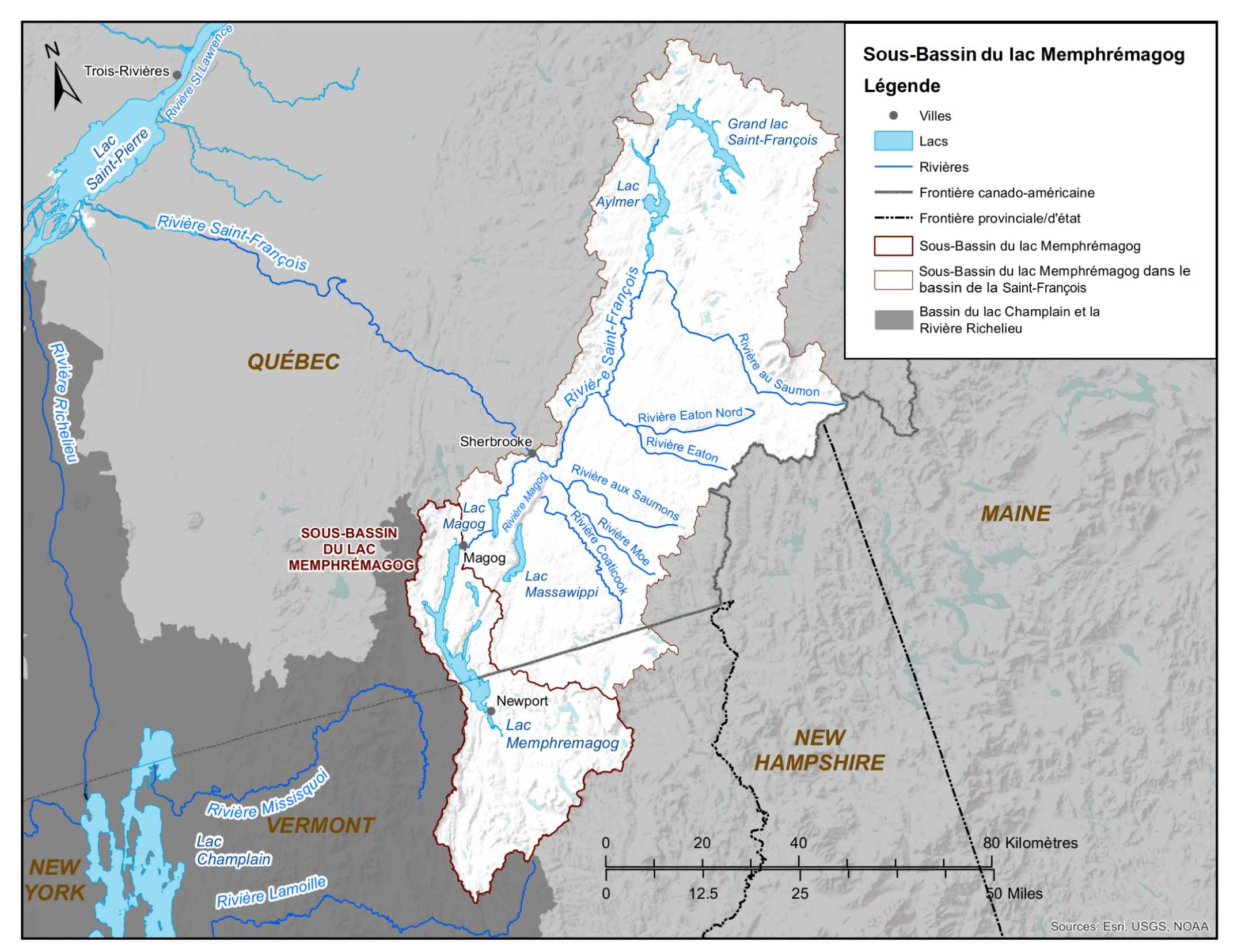 Carte du sous-bassin du Lac Memphrémagog