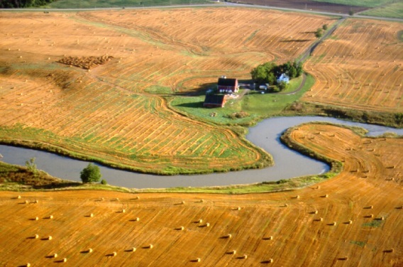 The Grand River winding through farmland. Credit: Carl Hiebert, GRCA.