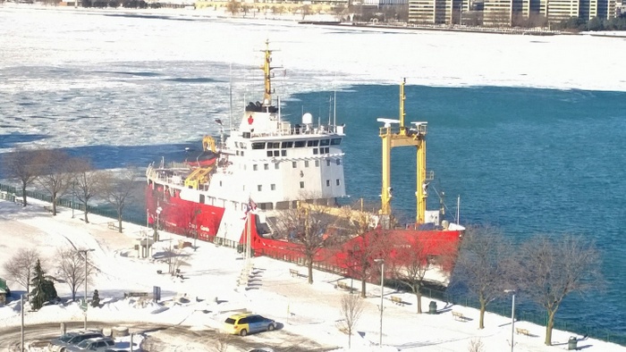 An icebreaker in the Detroit River. Credit: John Nevin. 