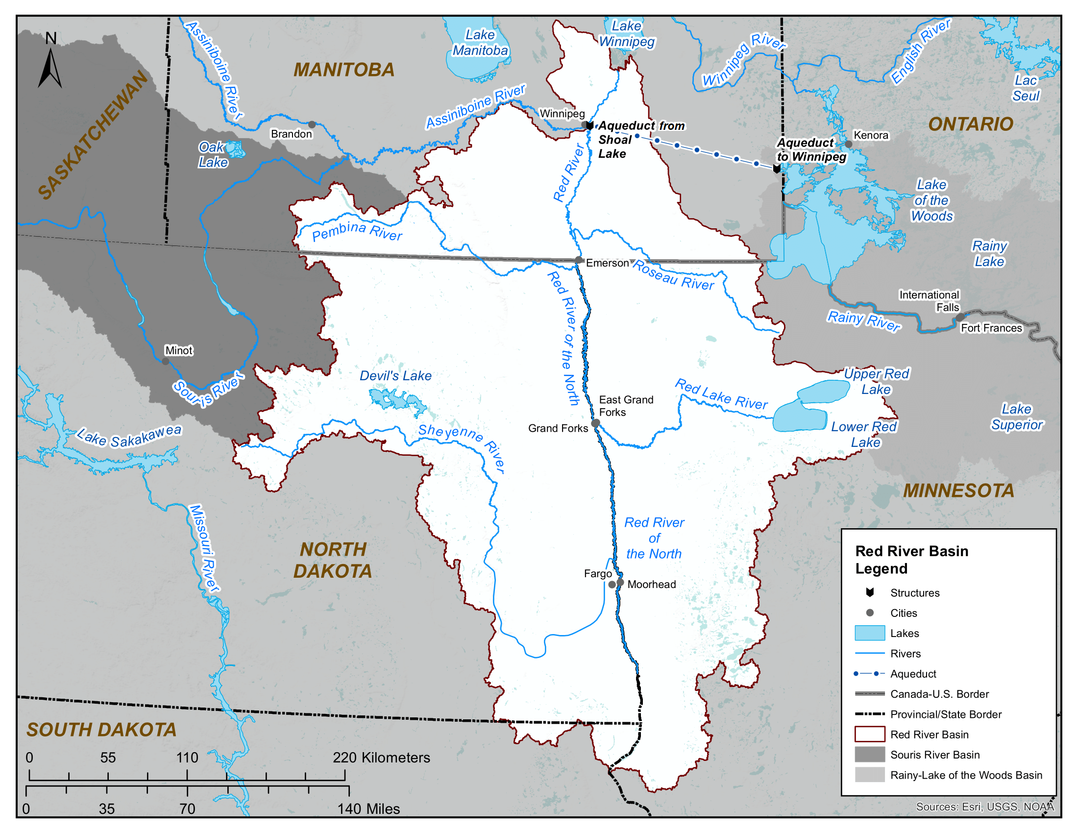 red river basin map aqueduct from shoal lake 