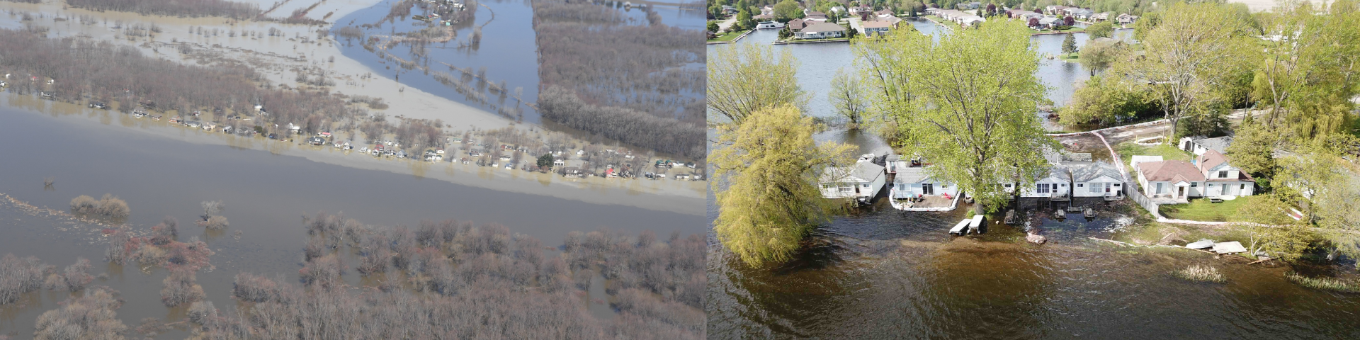 May 2019 St. Lawrence River at Lake Saint-Pierre (left, source: Lower Trent Region Conservation Authority) and Lake Ontario at Brighton (right, source: Transport Canada)